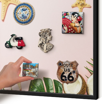 Metal wall board for magnets in a black frame Tropical vacation