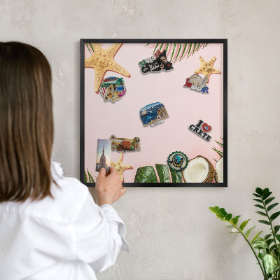 Metal wall board for magnets in a black frame Tropical vacation