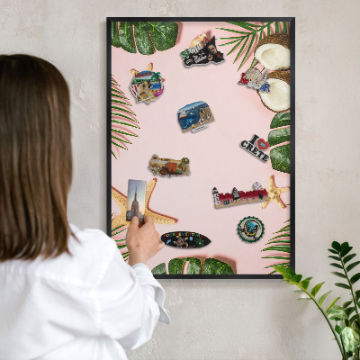 Metal wall board for magnets in a black frame Tropical vacation