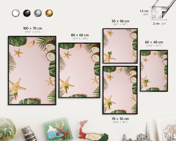 Metal wall board for magnets in a black frame Tropical vacation