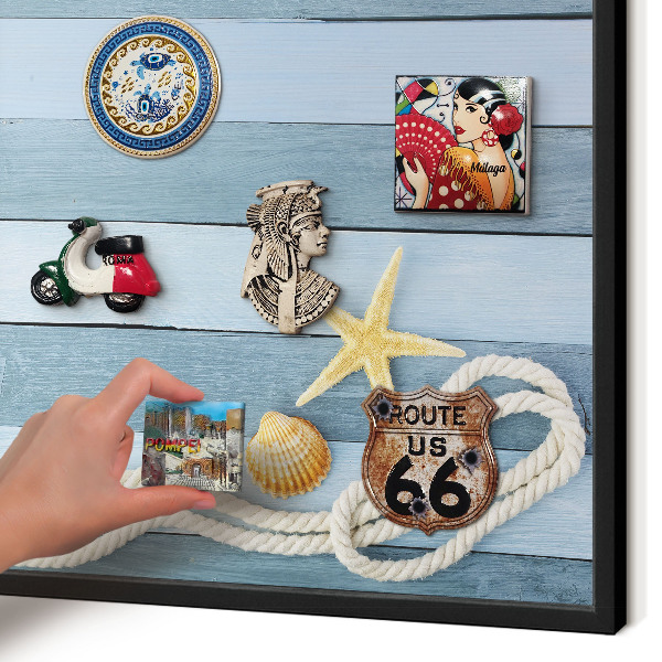 Vacation magnet board with a black frame Maritime climate