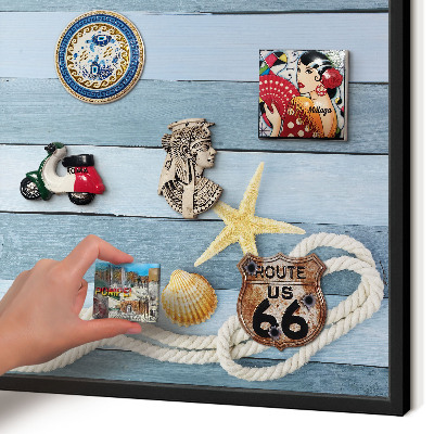 Vacation magnet board with a black frame Maritime climate
