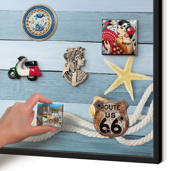 Vacation magnet board with a black frame Maritime climate