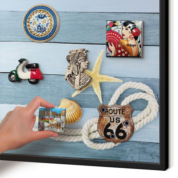 Vacation magnet board with a black frame Maritime climate