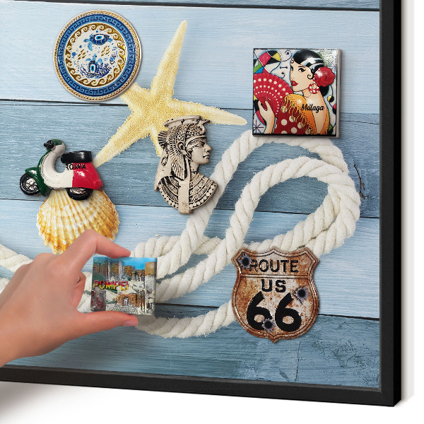 Vacation magnet board with a black frame Maritime climate
