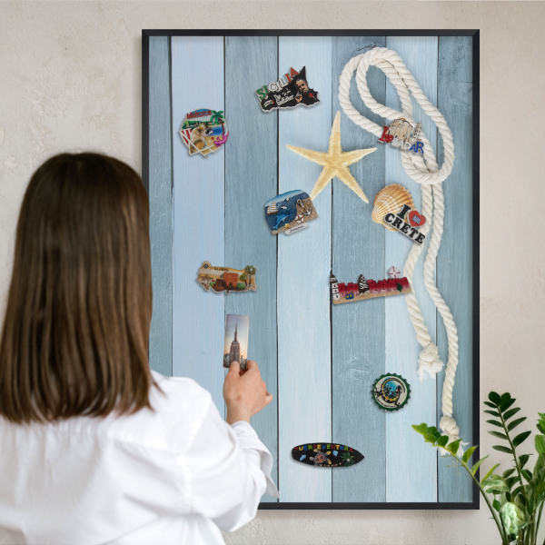 Vacation magnet board with a black frame Maritime climate