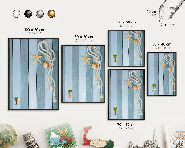 Vacation magnet board with a black frame Maritime climate
