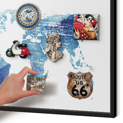 Metal wall board for magnets in a black frame Watercolor map