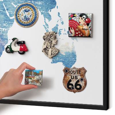 Metal wall board for magnets in a black frame Watercolor map