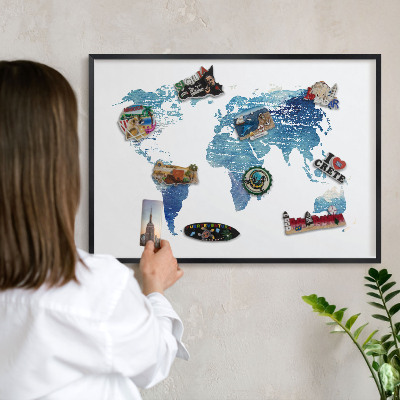 Metal wall board for magnets in a black frame Watercolor map