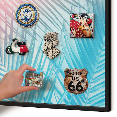 Vacation magnet board with a black frame Tropical elegance
