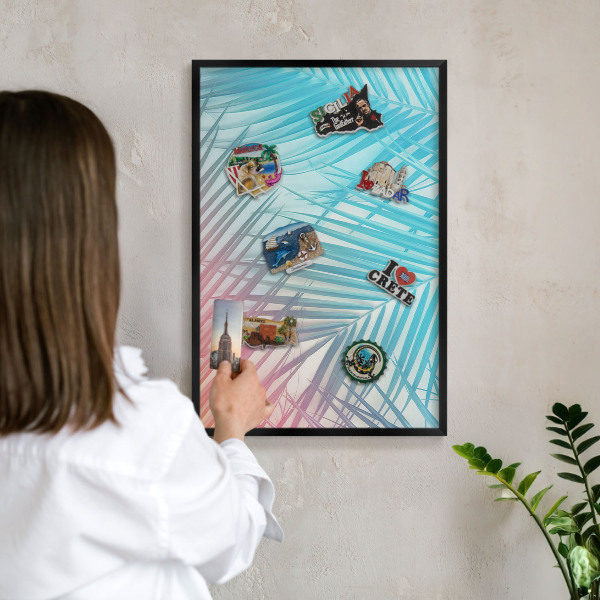 Vacation magnet board with a black frame Tropical elegance