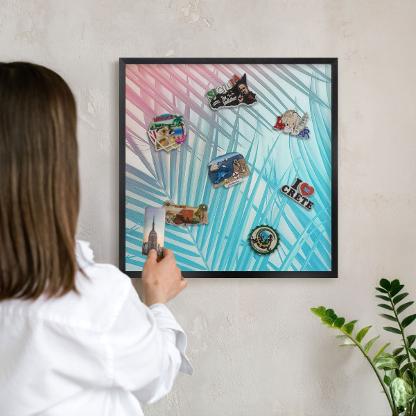 Vacation magnet board with a black frame Tropical elegance