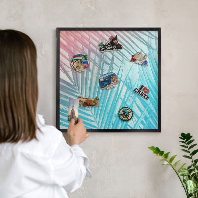 Vacation magnet board with a black frame Tropical elegance