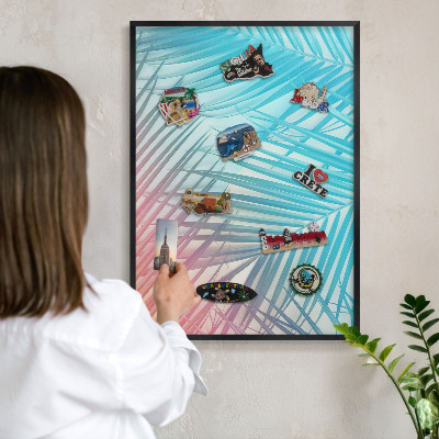 Vacation magnet board with a black frame Tropical elegance