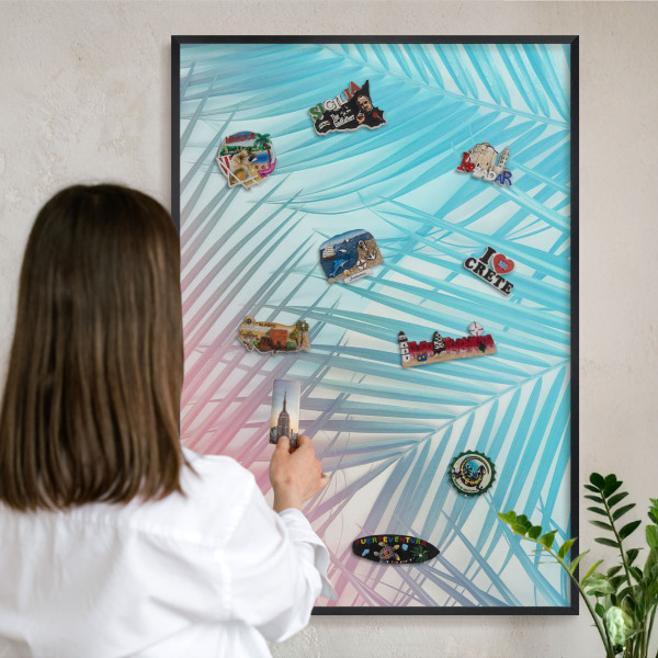 Vacation magnet board with a black frame Tropical elegance