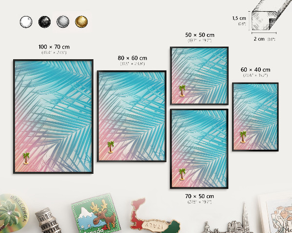 Vacation magnet board with a black frame Tropical elegance