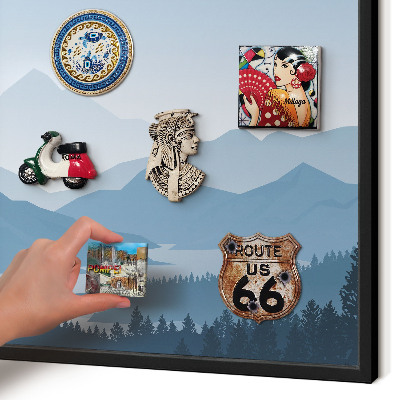 Metal wall board for magnets in a black frame Mountain harmony
