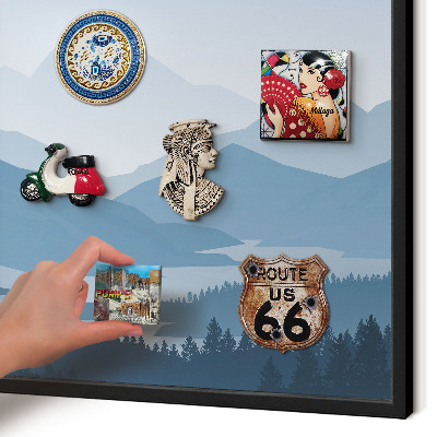 Metal wall board for magnets in a black frame Mountain harmony