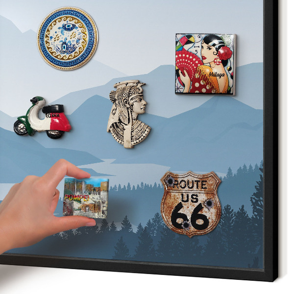 Metal wall board for magnets in a black frame Mountain harmony