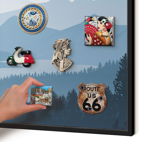 Metal wall board for magnets in a black frame Mountain harmony