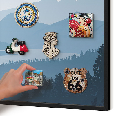 Metal wall board for magnets in a black frame Mountain harmony