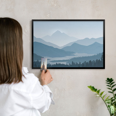 Metal wall board for magnets in a black frame Mountain harmony