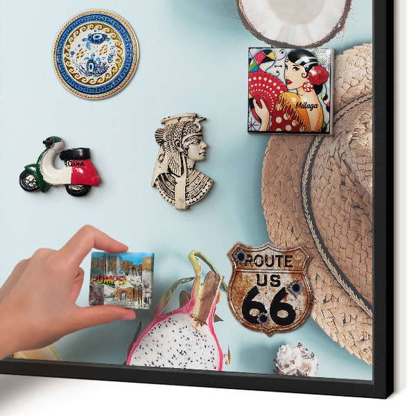 Vacation magnet board with a black frame Tropical vacation