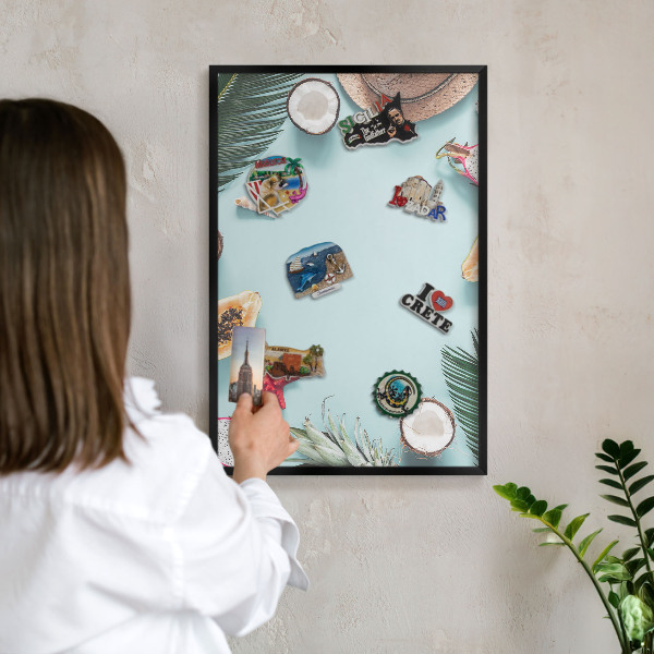 Vacation magnet board with a black frame Tropical vacation