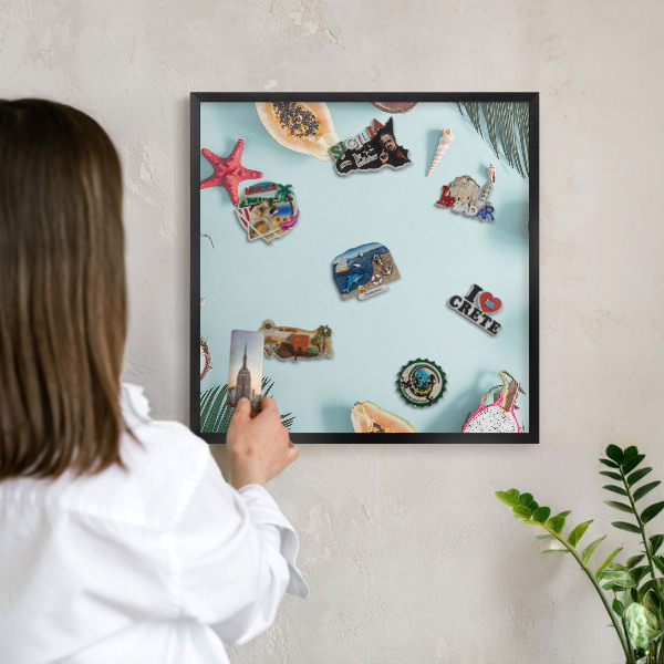 Vacation magnet board with a black frame Tropical vacation