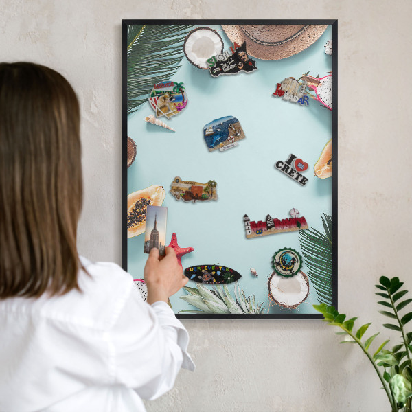 Vacation magnet board with a black frame Tropical vacation