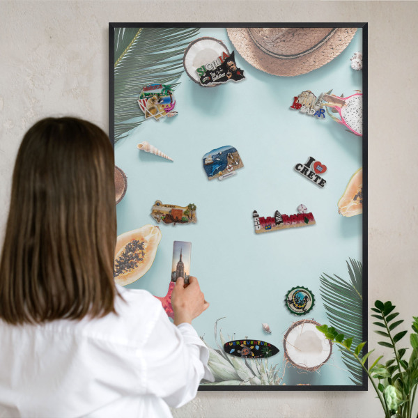 Vacation magnet board with a black frame Tropical vacation