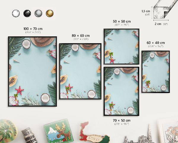Vacation magnet board with a black frame Tropical vacation