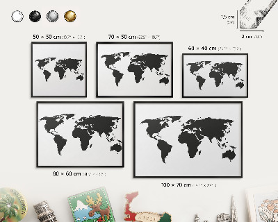 Metal wall board for magnets in a black frame World map