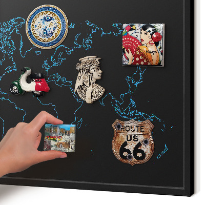 Vacation magnet board with a black frame World map