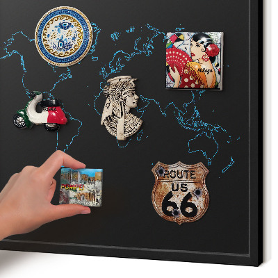 Vacation magnet board with a black frame World map