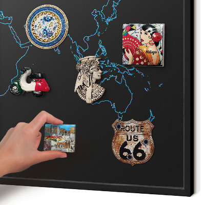 Vacation magnet board with a black frame World map