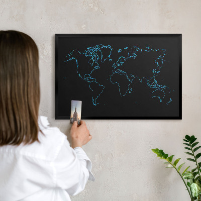 Vacation magnet board with a black frame World map