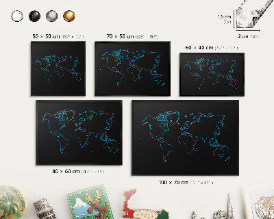 Vacation magnet board with a black frame World map