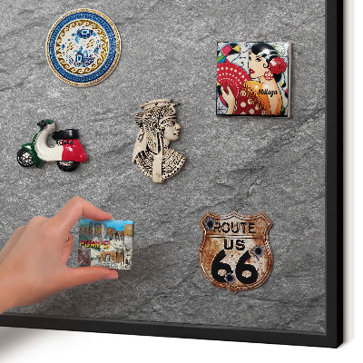 Metal wall board for magnets in a black frame Gray stone