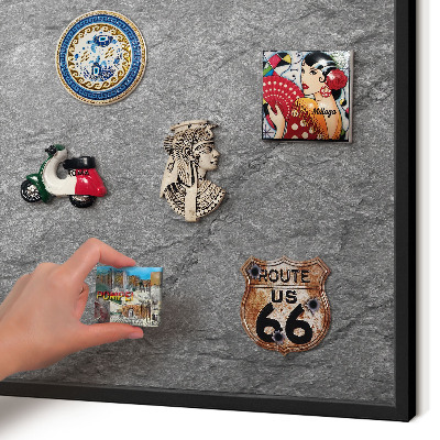 Metal wall board for magnets in a black frame Gray stone