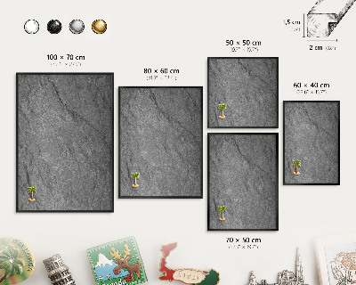 Metal wall board for magnets in a black frame Gray stone