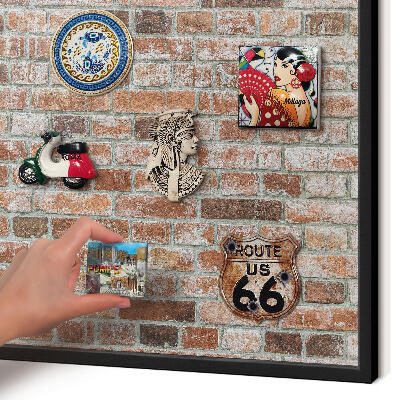 Vacation magnet board with a black frame Brick wall