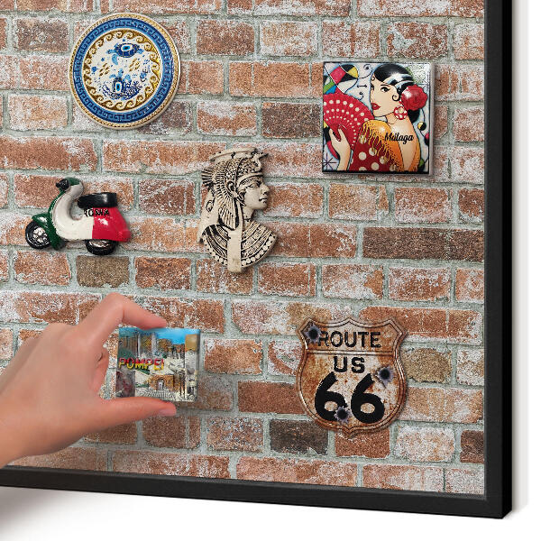 Vacation magnet board with a black frame Brick wall