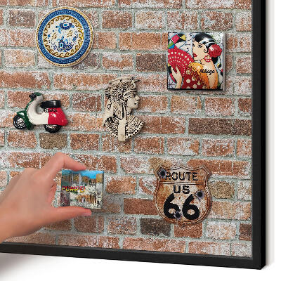 Vacation magnet board with a black frame Brick wall
