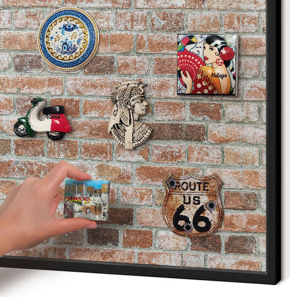 Vacation magnet board with a black frame Brick wall
