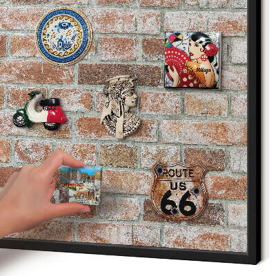 Vacation magnet board with a black frame Brick wall