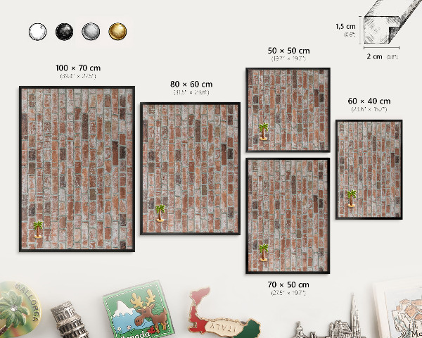 Vacation magnet board with a black frame Brick wall