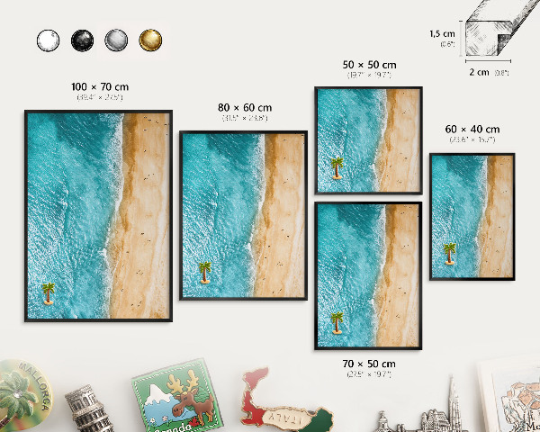 Metal wall board for magnets in a black frame Sea and beach