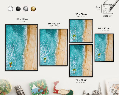 Metal wall board for magnets in a black frame Sea and beach